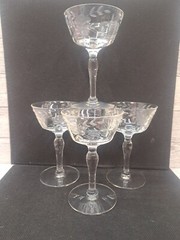 4 VTG Glastonbury Lotus 4½ in Champagne, Tall Sherbet Etched Frosted Stemmed EUC