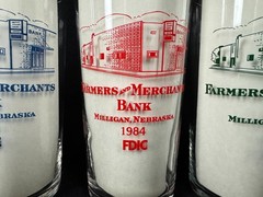 5 Vintage Farmers & Merchant Bank Milligan, NE Advertising Glass Tumbler 1982-86