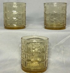 Vintage 6 Anchor Hocking Light Amber Glasses Tartan Square Cube Waffle Block MCM