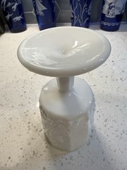 Westmoreland Paneled Grape Milk Glass 6” Water Goblet Stem Mid Century Glass