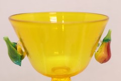 SET 4 Salviati Murano Yellow Art Glass Dessert Fruit Bowl Cups Saucer Venetian