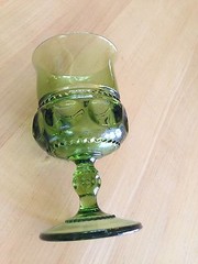 Indiana Glass Green Avocado King’s Crown Thumbprint Footed Water Glass