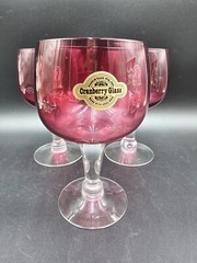 Set of 3 Pilgrim Cranberry Drinking Glasses Goblets 6 1/4” Tall