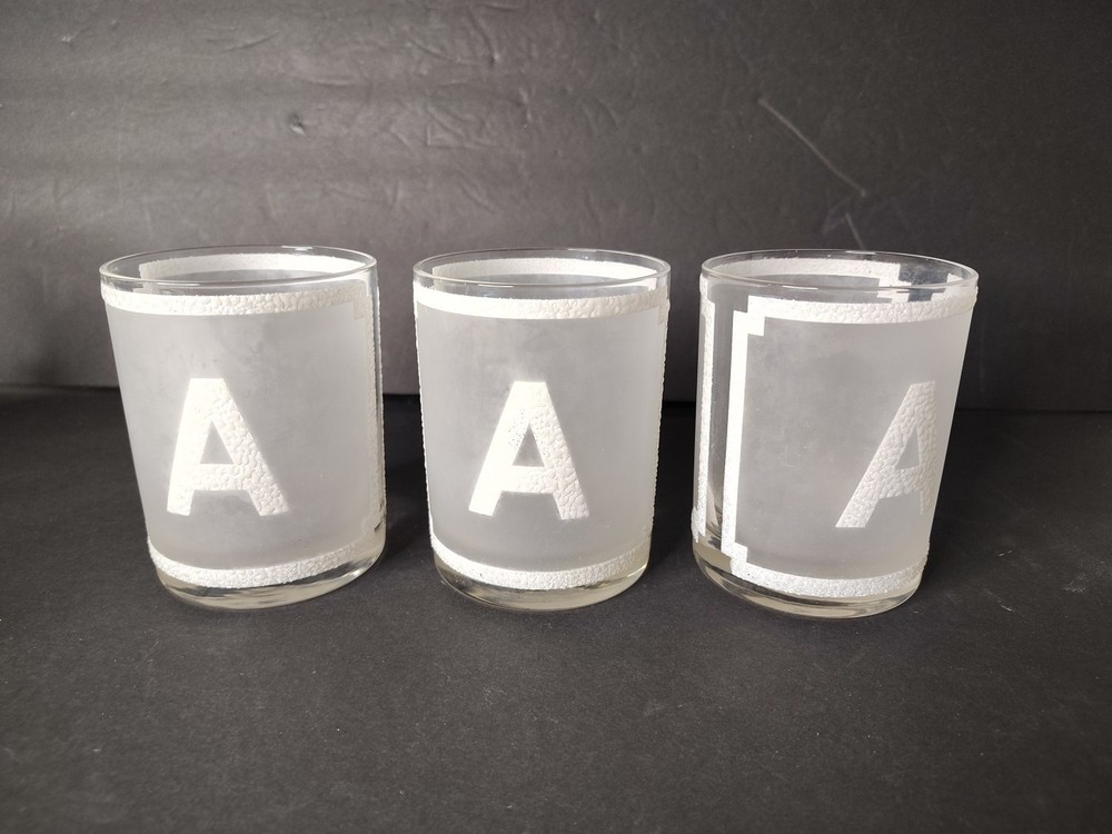 Set Of 3 Georges Briard Frosted Monogrammed A LowBall Whiskey Tumblr Glasses