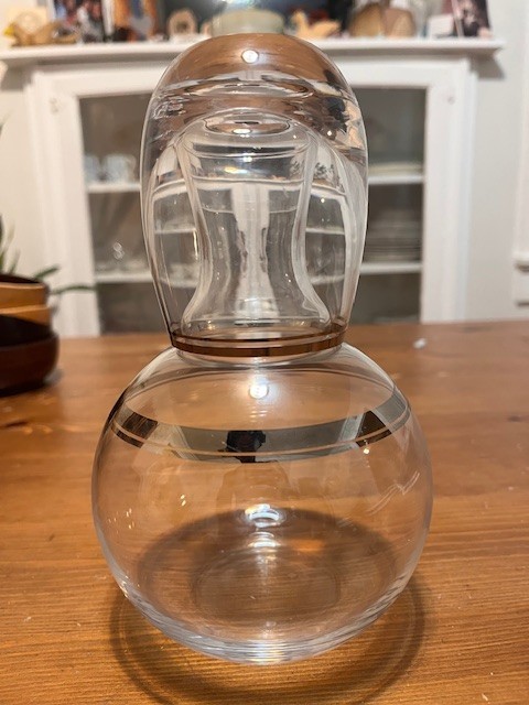 Vintage Clear Glass Bedside Tumble Up – Carafe & Tumbler – Silver/Platinum Trim