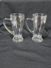 Pair of FIDENZA Glass Beer Mugs With Handles ~ Made In ITALY. 0.4L. 7-1/8″ Tall.