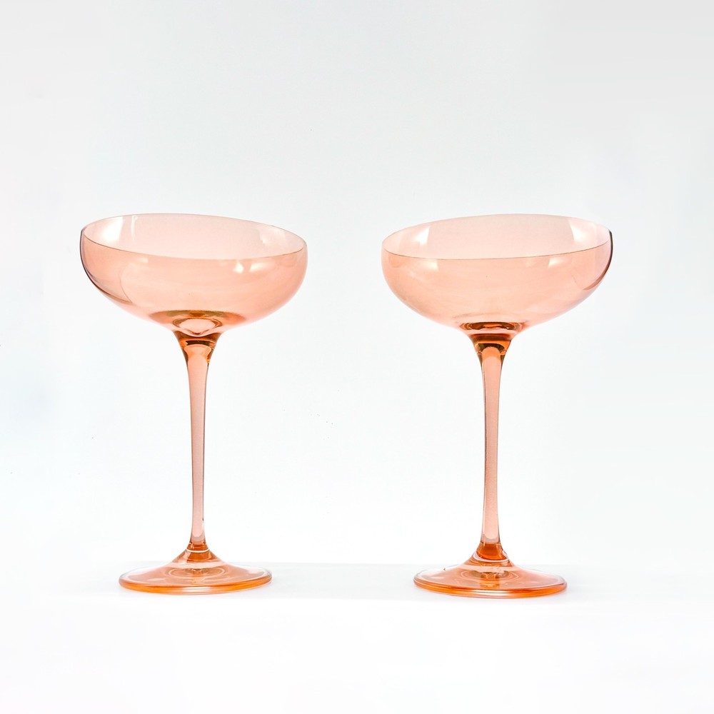 Estelle Vintage Style Blush Pink Tall Champagne Coupe Glass 7.5” – Set Of 2