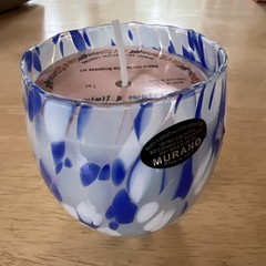Murano Blue Confetti Candle Glass Stemless Wine Tumbler Hand Made in Italy
