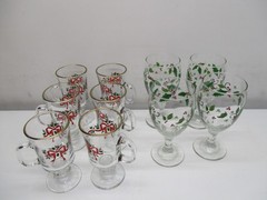 Libbey Christmas 4 Holly Berry Goblets 6 Footed