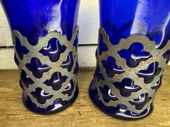 Vintage Felipe Derflingher MCM Cobalt Art Glass Caged Imprisoned Brutalist Glass
