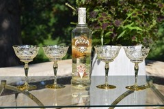 4 Vintage Yellow Etched Cocktail Glasses, Tiffin Franciscan, Rosalind, 1930