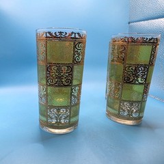Culver 22KT Signed Green & Gold Prado Highball Cocktail Glasses Set of 4