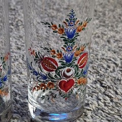 Set Of 2 Painted 5-1/4″ Glasses Floral Design Vintage Bavarian Or German Folk…
