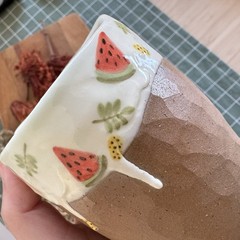 Handmade Ceramic Travel Mug | Hand-Painted Watermelon Design, Reusable To-Go Cup
