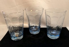 Set of 3 Libbey 8 Panel Light Blue Textured Glass Sm Tumblers MCM 5in
