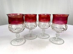 Kings Crown Ruby Thumbprint Glass Set of Four Approx 5.75″ x 3″