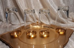 4 Circleware Tapered Highball Glasses w/ Broad Gold Scrollwork Rim Trim SET