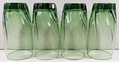 4 Anchor Hocking Central Park Ivy Green Iced Tea Set Swirl Wave Flat Tumbler Lot