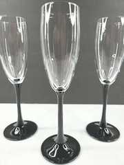 7 Luminarc Domino Signature Black Stems Fluted Champagne Set Cristal France Lot