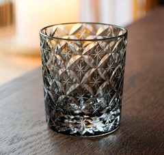 Edo Kiriko Glass Whiskey Glass Tumbler Japanese Style Hand Cut To Star 9oz Gray