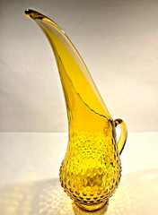 Vintage Kanawha Swung Glass Hobnail Pitcher Vase 13” in Yellow-Gold