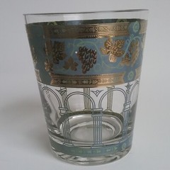 Mid Century Modern Old Fashioned Glasses Golden Grapes Green by Cera Set of 7