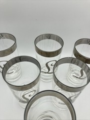 Vintage Queens Lusterware Silver Band Monogram «L» Highball Glasses Set of 6