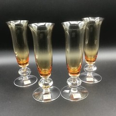 4 Vtg Mikasa glasses Amber Harvest Gold Champagne Flutes clear ball stem w Label