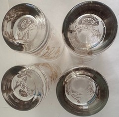 7pc Holiday Ornament Glass Set 4 Highballs 3 Tumblers Gold Brown Print