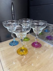 Set Of 4 Libbey Z Stem 7″ Margarita Glasses Green Blue Orange Purple