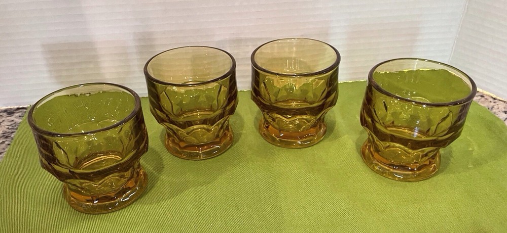 Set of 4 Vintage Anchor Hocking Georgian Honeycomb Amber Juice Glass 3” ( S-1)