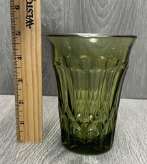 Olive Green Pressed Glass Tumbler Drinking Glass Textured Panel Design Decor