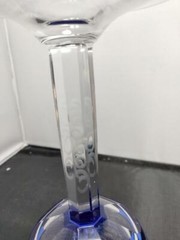 COBALT to CLEAR Cut Wineglass Flower Basket Design and Etched Clear Stem 7″