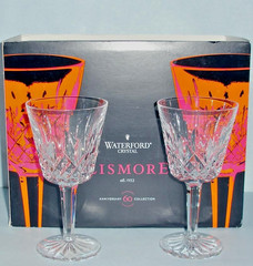 Waterford Lismore Claret Crystal Wine Set/2 Glasses 60th Anniversary 4 oz. New