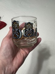 LIBBEY’S STAINED GLASS OWL JUICE GLASS TUMBLER 5 OUNCE VINTAGE