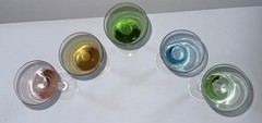 Set of 5 Vintage Asst Colors Small Martini/Cordial Glasses Twisted Stem 6” Tall