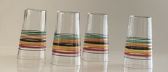 4 Vintage Striped Paneled Bands Juice/bar Glasses 4 Oz – 3.75” Rare Size NICE