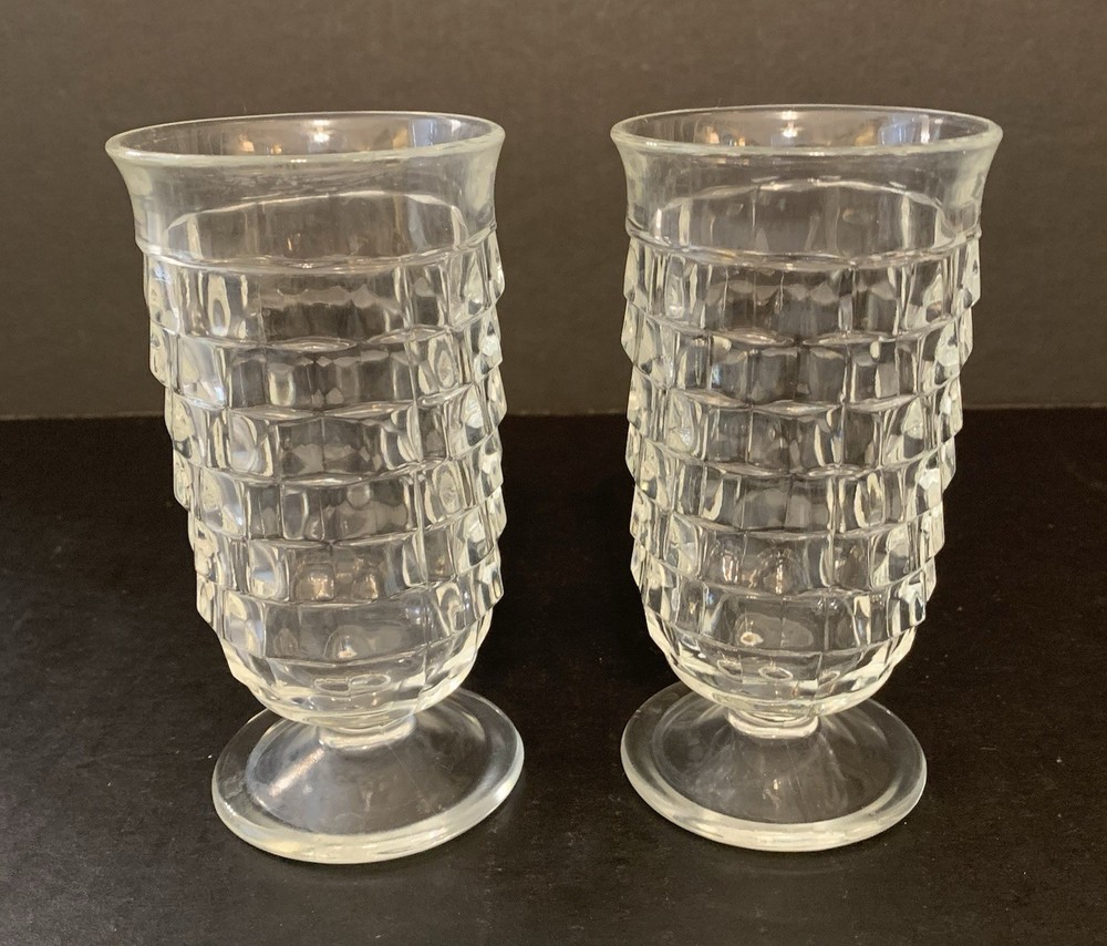 Indiana Glass Colony Whitehall Cube 5” Footed Juice Glasses – Set of 2 – EUC