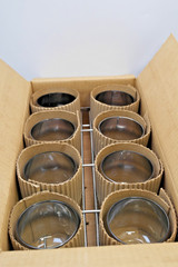 Vintage Roly Poly Glass Set of 8 with Caddy Dorothy Thorpe Style Silver Rim MCM!