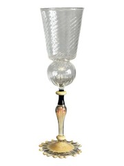 Unique Murano Goblet Swirl Crystal Flared Base Scalloped Edges Handmade Tipetto