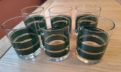 Vintage Noritake Coventry 2797 Green Gold Band Lowball Rocks Glasses DOF Set of