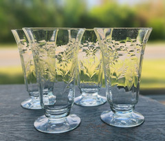Parfait or footed tumblers thin etched glass textured florals dots pendants 4