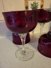 VTG 4 Pc. Colony Saturn Ruby Red 5.5″ Twisted Stem-Cocktail Goblets. Pre-owned