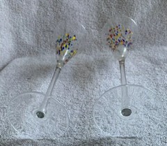Very Tall Millefiori CHAMPAGNE FLUTE GLASSES (2) Crystal 11” VHTF Thin Stem