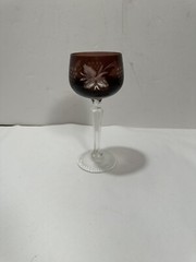 Czech Bohemian Red Cut to Clear Crystal Cordial Glass Bordeaux Color Gorgeous