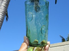 Vintage Mid Century Tex Decatur Glass Thumbprint Tumbler Green