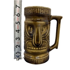 Vintage Tiki Mug Brown Ceramic Hawaiian Polynesian Bar Mug 6” Gloss Glaze