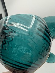 Teal Green Optic Swirl 2 Large Balloon Wine Glasses Set, 9″ H, Blown Glass