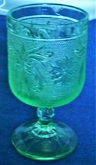 TIARA INDIANA GLASS – SANDWICH PATTERN – CHANTILLY GREEN – GOBLET / TUMBLER – 4