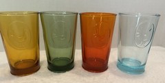 VTG 4 Pressed Glass Drinking Glasses Multicolor Embossed Beautiful EUC